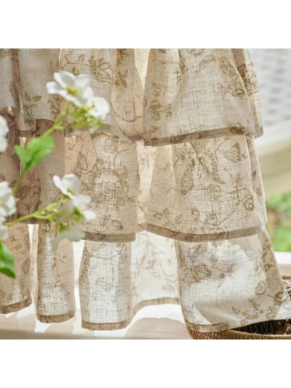 Ruffled Floral Valance Curtain - Shabby Chic Linen Window Treatment, 18